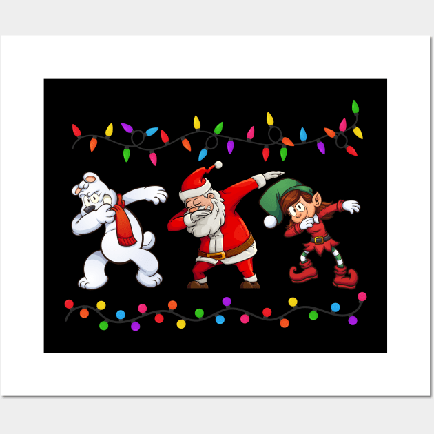 Dabbing Santa Elf Bear Christmas Wall Art by medrik